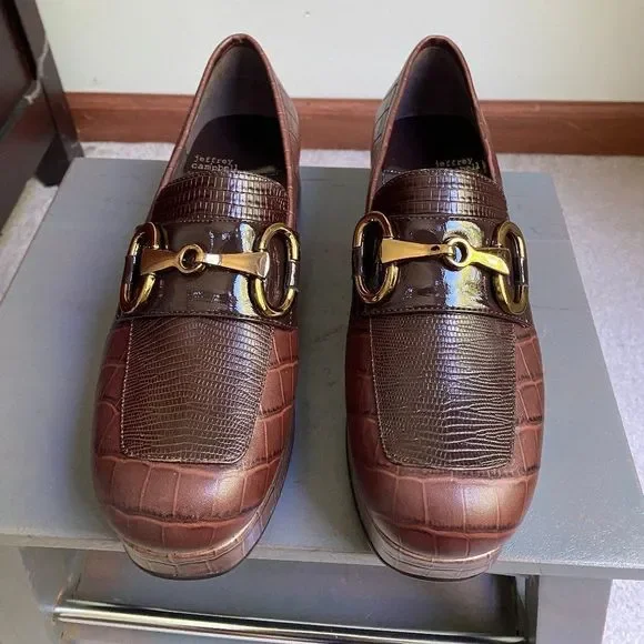 JEFFREY CAMPBELL Women Student Platform Croc Embossed Leather Loafers - NEW NWOB - Picture 1 of 10